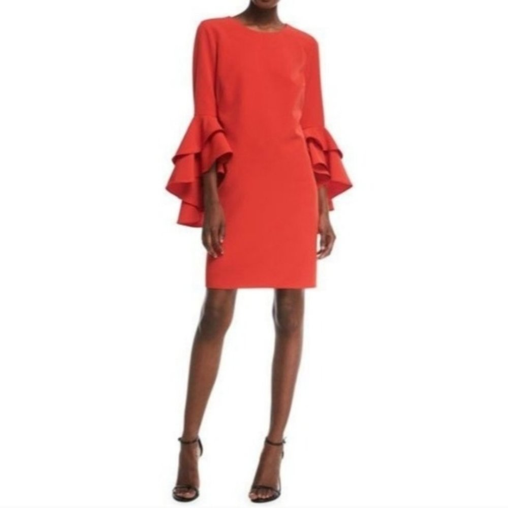 Milly Cady Ruffle Bell Sleeve Dress in Red